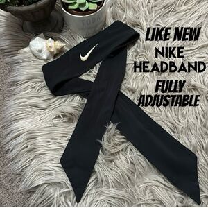 Like New Nike Headband-Fully Adjustable with Ties-Unisex-Black/Beige Swoosh
